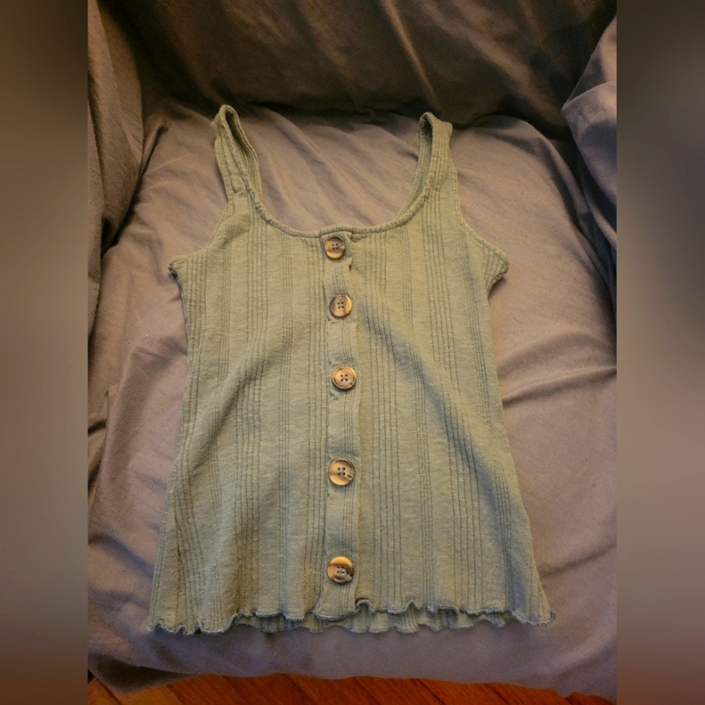 Green Button-Up Knit Tank Top